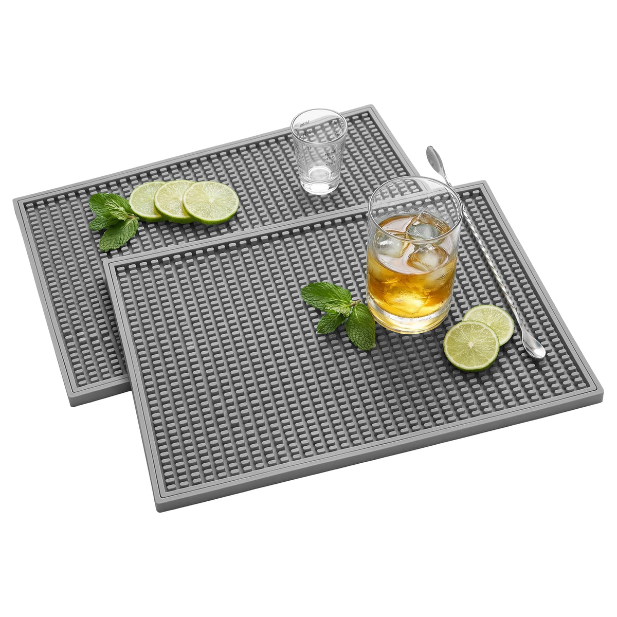 ZJWZLG bar mat 18x12 gray with a non-slip base for stable countertop use.