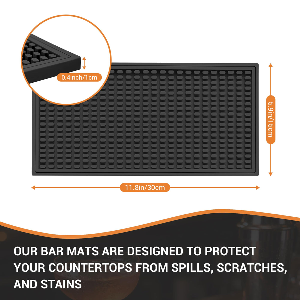 ZJWZLG Bar Mat Small on-counter view demonstrates non-slip stability for glassware.