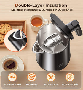 ZKBHOME Electric Kettle 1L side view highlighting ergonomic cool-touch exterior.