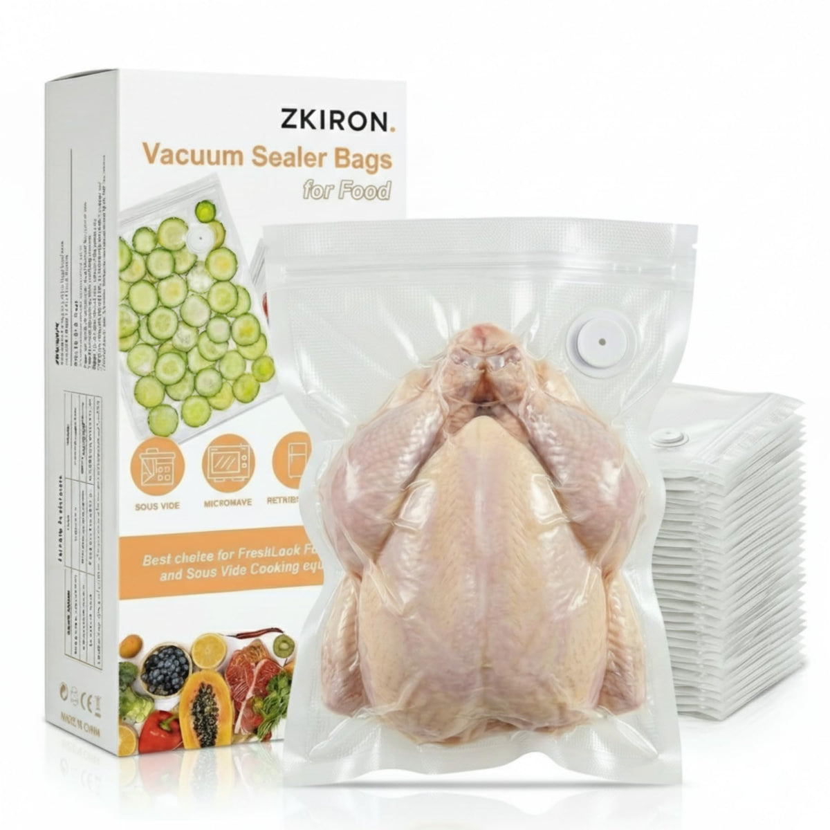 ZKIRON extra-large bag for bulk meat storage reduces air exposure and preserves freshness.