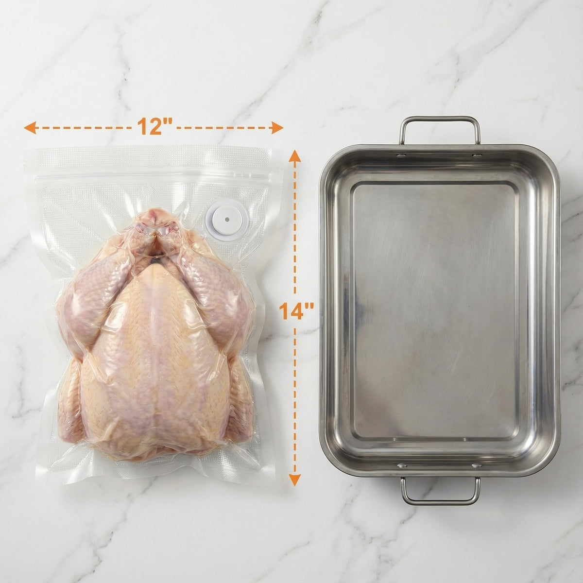 ZKIRON whole-chicken storage bag ready for freezer and meal prep.