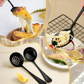 ZLMTZDJD gold cake spatula lifting a slice of cake at a party