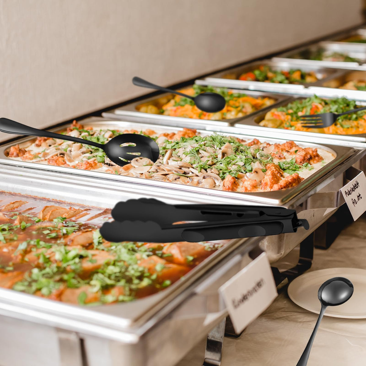 ZLMTZDJD gold perforated spoons draining sauces during service