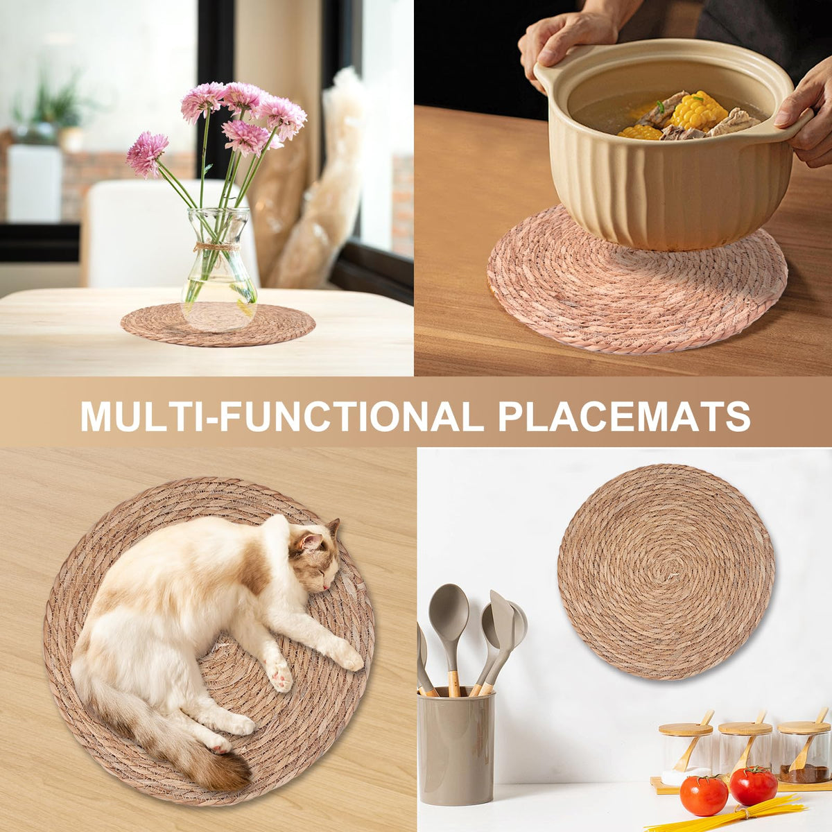 ZLMXXT 13in placemats demonstrate heat protection and easy cleaning.