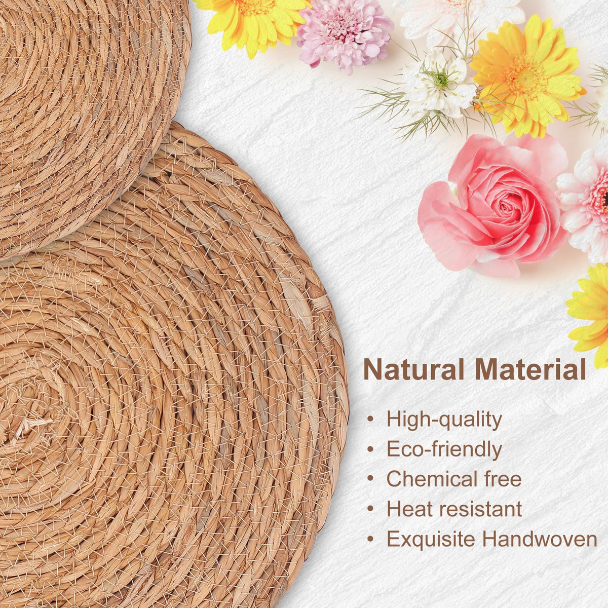 ZLMXXT natural water hyacinth mats elevate holiday tables.