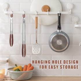 ZLMXXT elegant wood-and-steel tongs add style to kitchen prep.