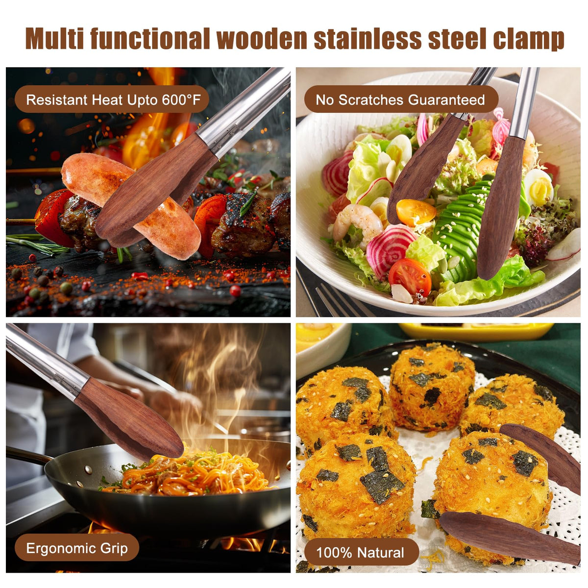 ZLMXXT ergonomic grip tongs keep hands cool and comfortable during frying.