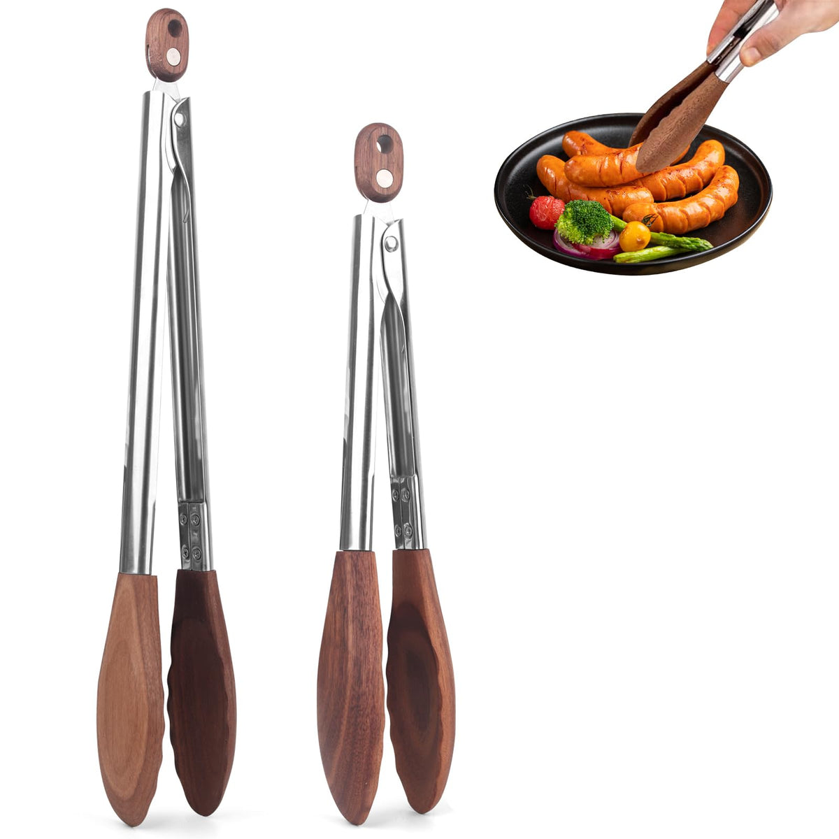 ZLMXXT wooden tips 15-inch tongs for safe flipping on hot grills and nonstick pans.