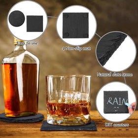 ZLOMD square black slate coaster, 4-inch, adds modern elegance and protection.