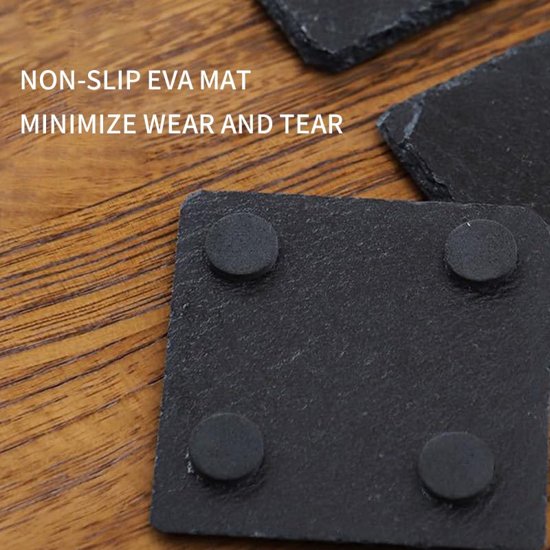 ZLOMD round slate coaster protects tabletops from heat and moisture.