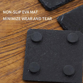 ZLOMD round slate coaster protects tabletops from heat and moisture.
