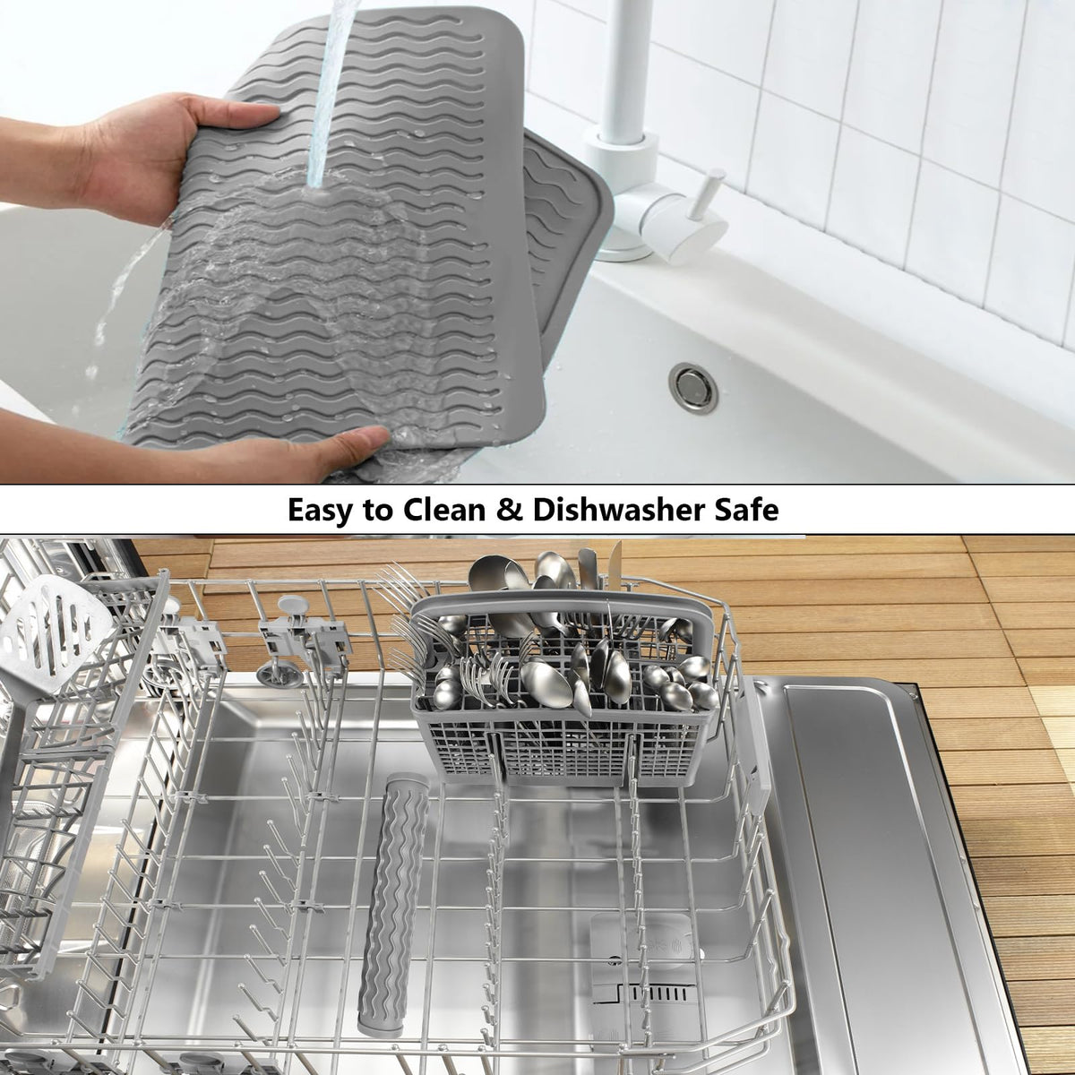 ZLR dark gray mat adds modern style to countertops.