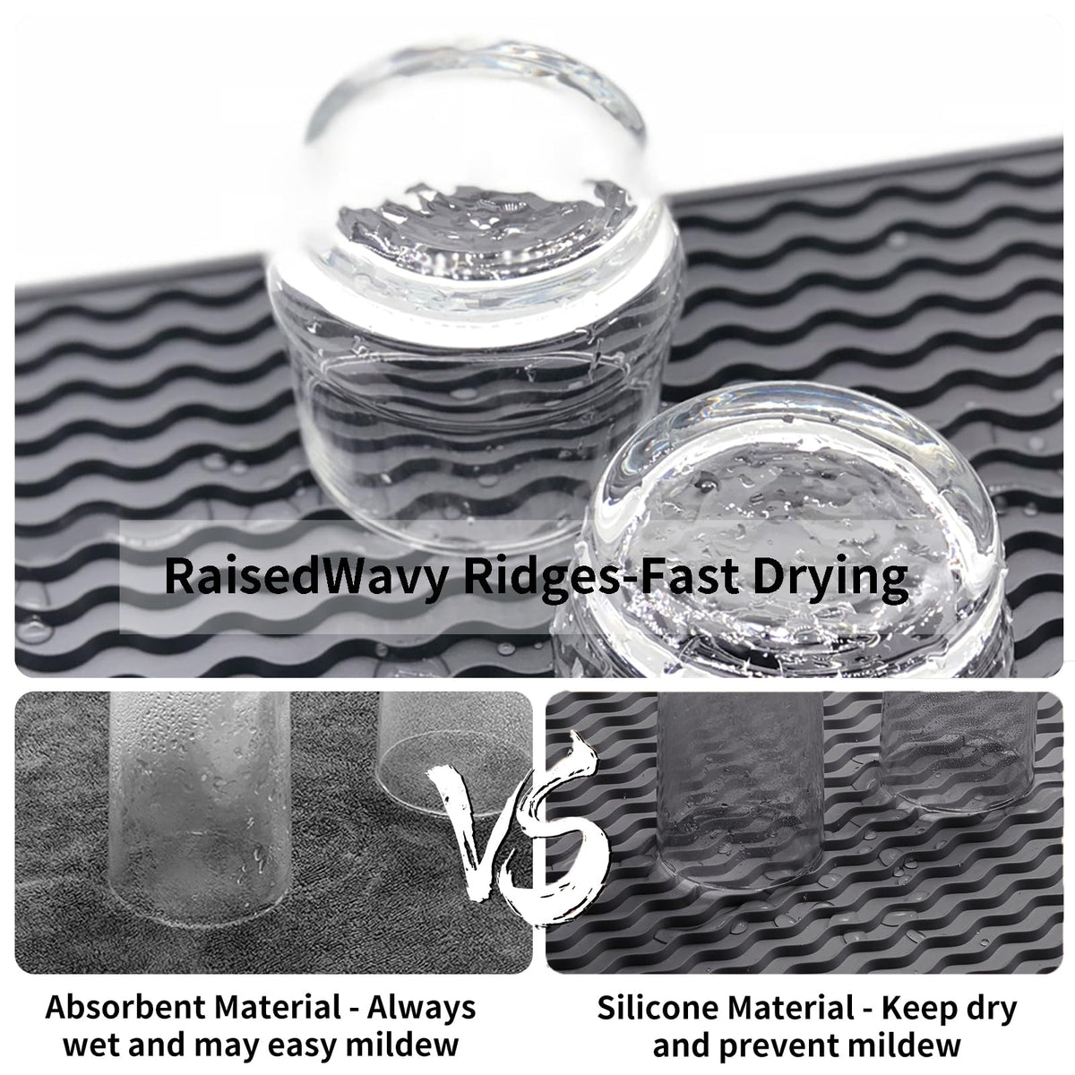 ZLR raise edge silicone mat promoting air circulation to keep countertops dry.