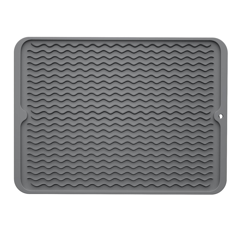 ZLR silicone dish drying mat on the kitchen counter enhances airflow for fast drying.