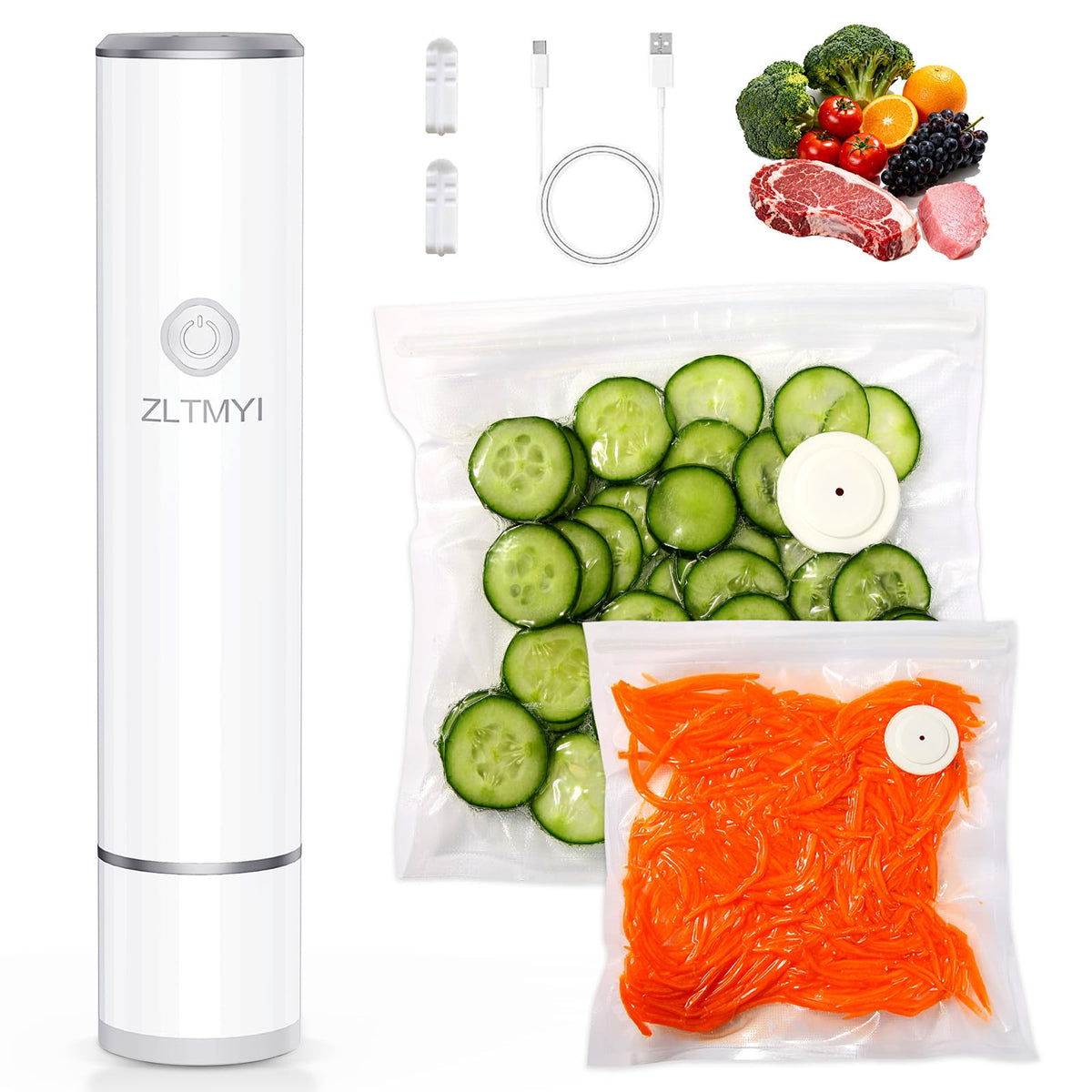 ZLTMYI handheld vacuum sealer shows 65kPa suction for fast air removal