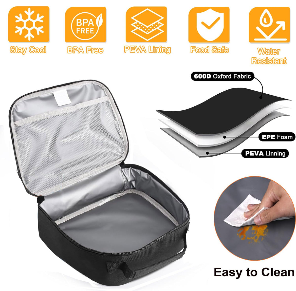 ZM-YOUTOO compact black lunch bag for office use and daily meals.