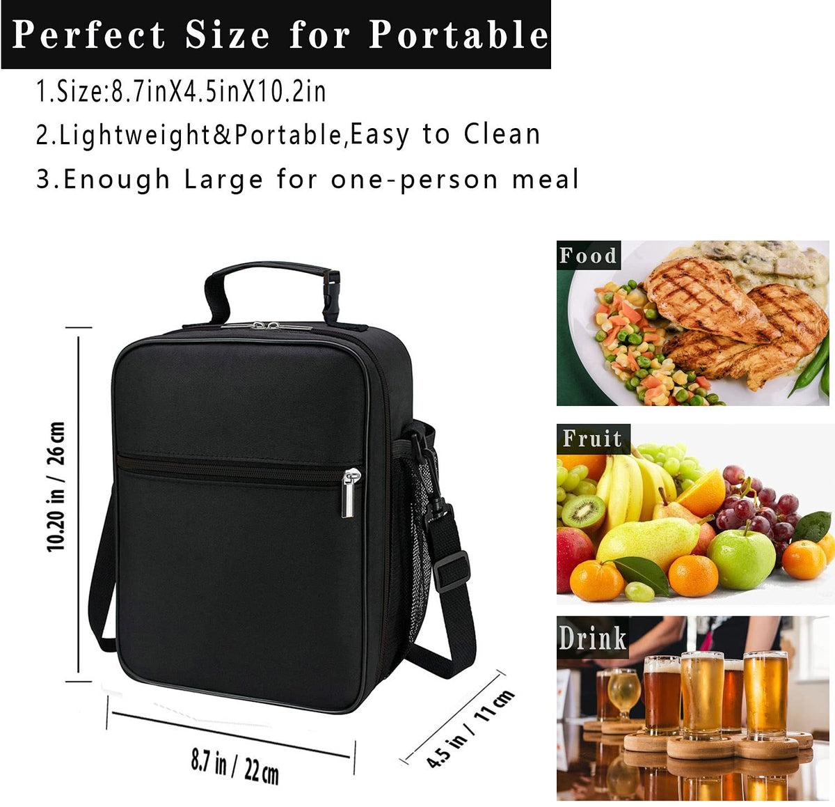ZM-YOUTOO lunch box shows exact size 8.7x4.5x10.2 inches
