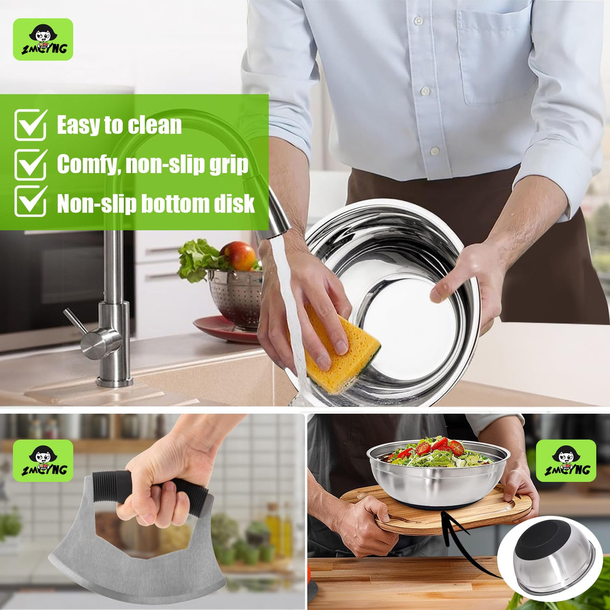 ZMCYNG salad chopper bowl ergonomic-handle enables easy leverage while chopping.