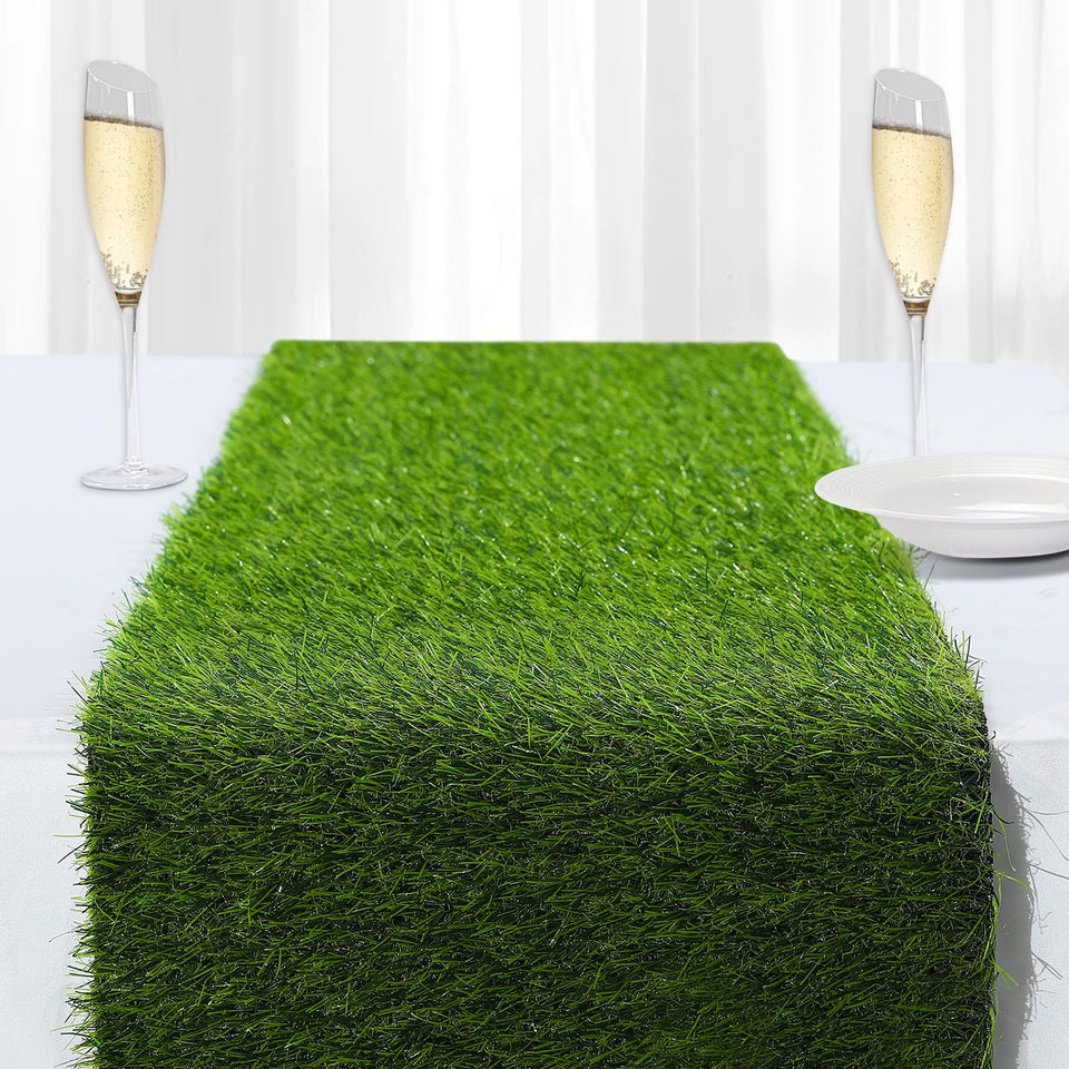ZMENGZL artificial grass table runner 13x120 for golf-themed events, durable outdoor decor.