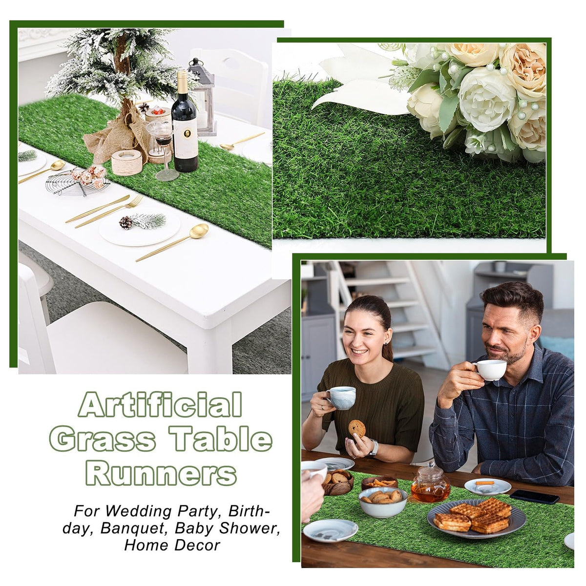 ZMENGZL easy-clean grass runner is hose-wash friendly after events.