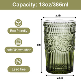 ZMOWIPDL embossed striped highball glass, 13oz, with sturdy weighted base