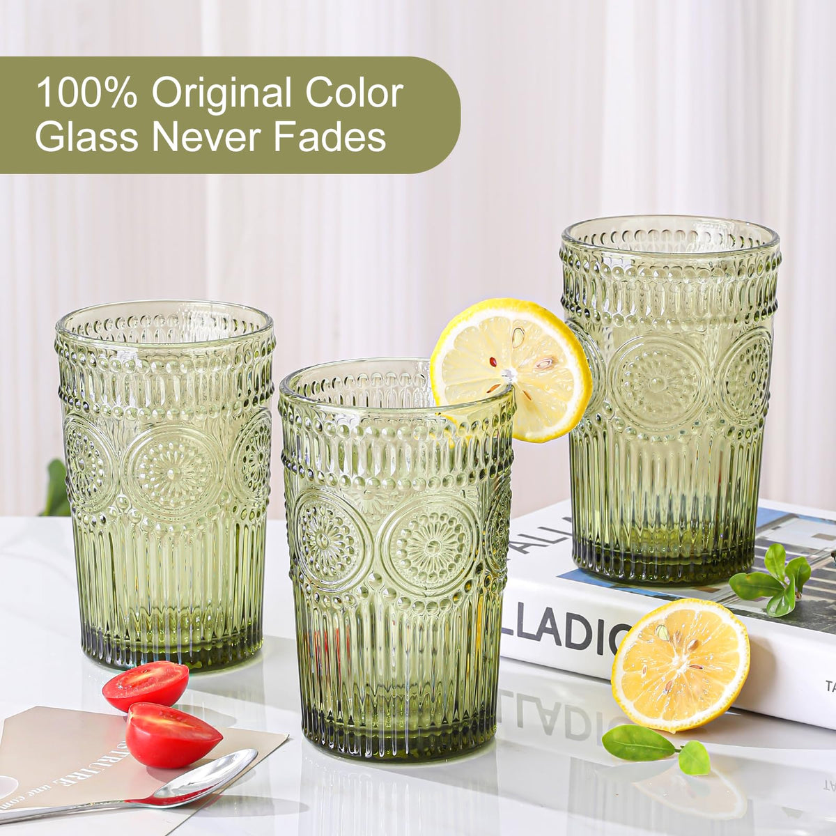 ZMOWIPDL green-tinted glass ideal for iced coffee or cocktails at home