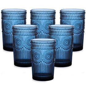 ZMOWIPDL vintage glassware 13oz blue flower glasses ideal for water or cocktails.