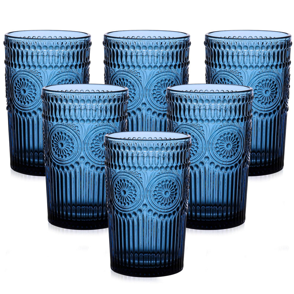 ZMOWIPDL vintage glassware 13oz blue flower glasses ideal for water or cocktails.