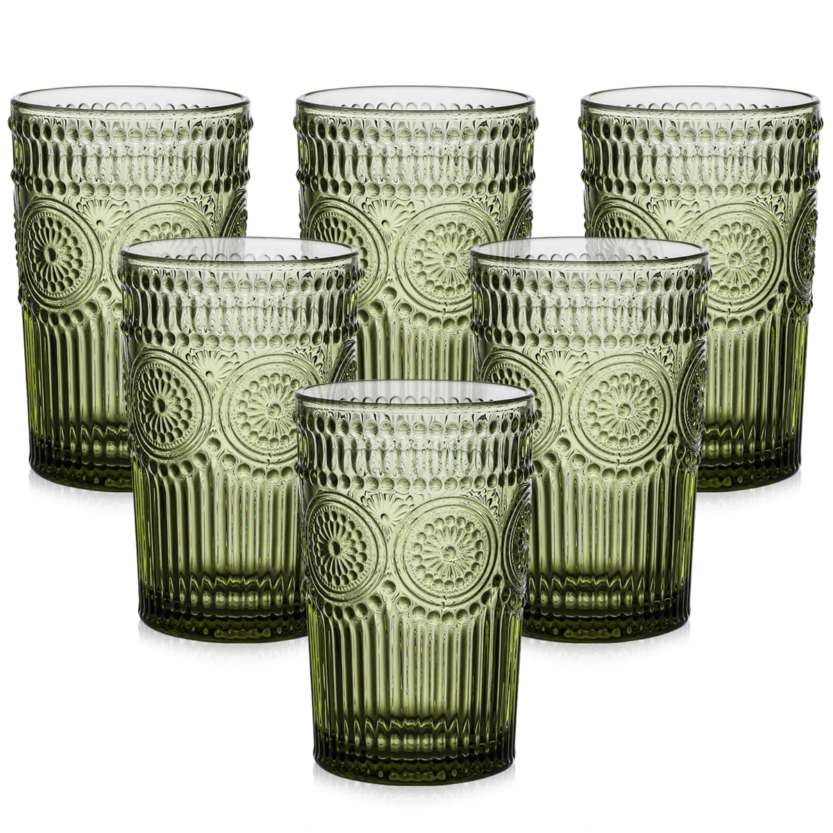 ZMOWIPDL vintage glassware with green textured flower design for entertaining