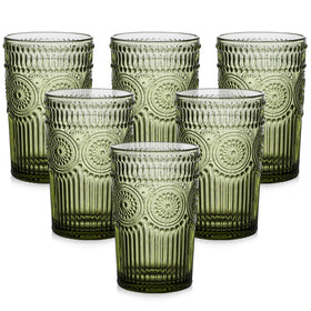 ZMOWIPDL vintage glassware with green textured flower design for entertaining