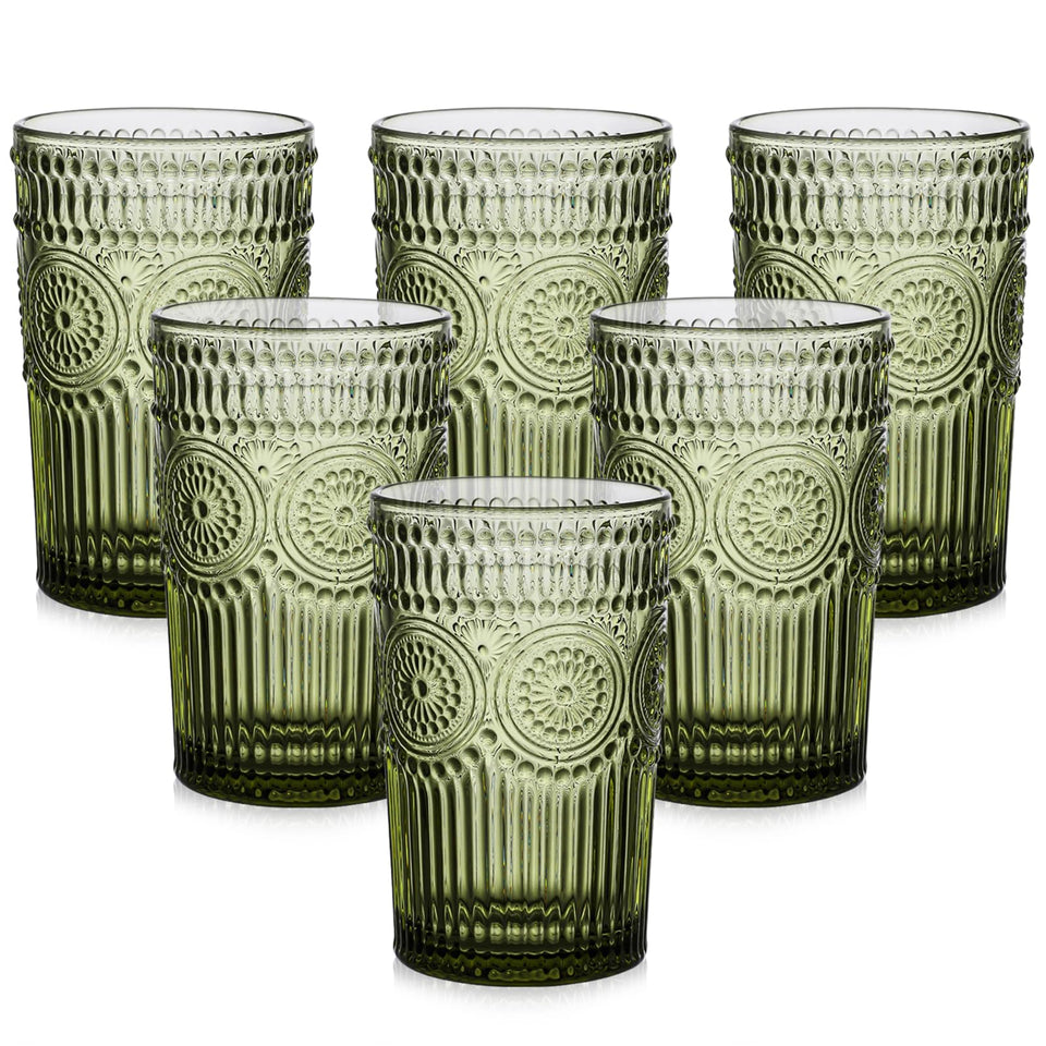 ZMOWIPDL vintage glassware with green textured flower design for entertaining