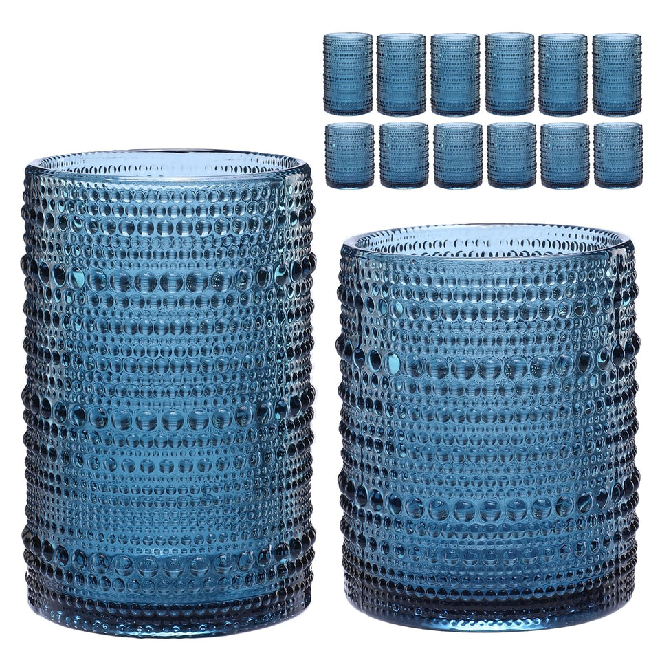 ZMOWIPDL vintage hobnail 12oz glass set with elegant embossed grip