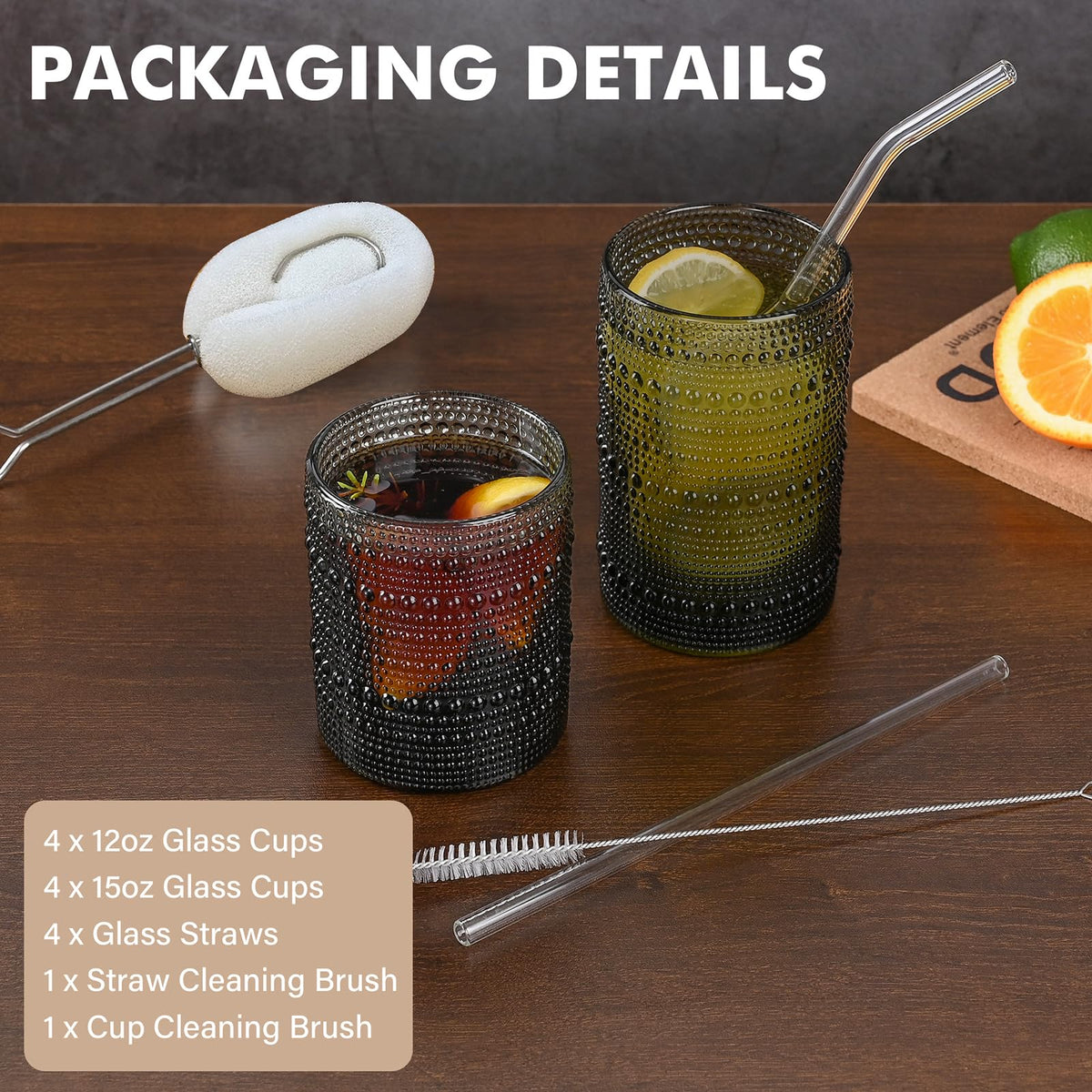 ZMOWIPDL vintage hobnail 15oz glass close-up demonstrates robust construction for daily use.