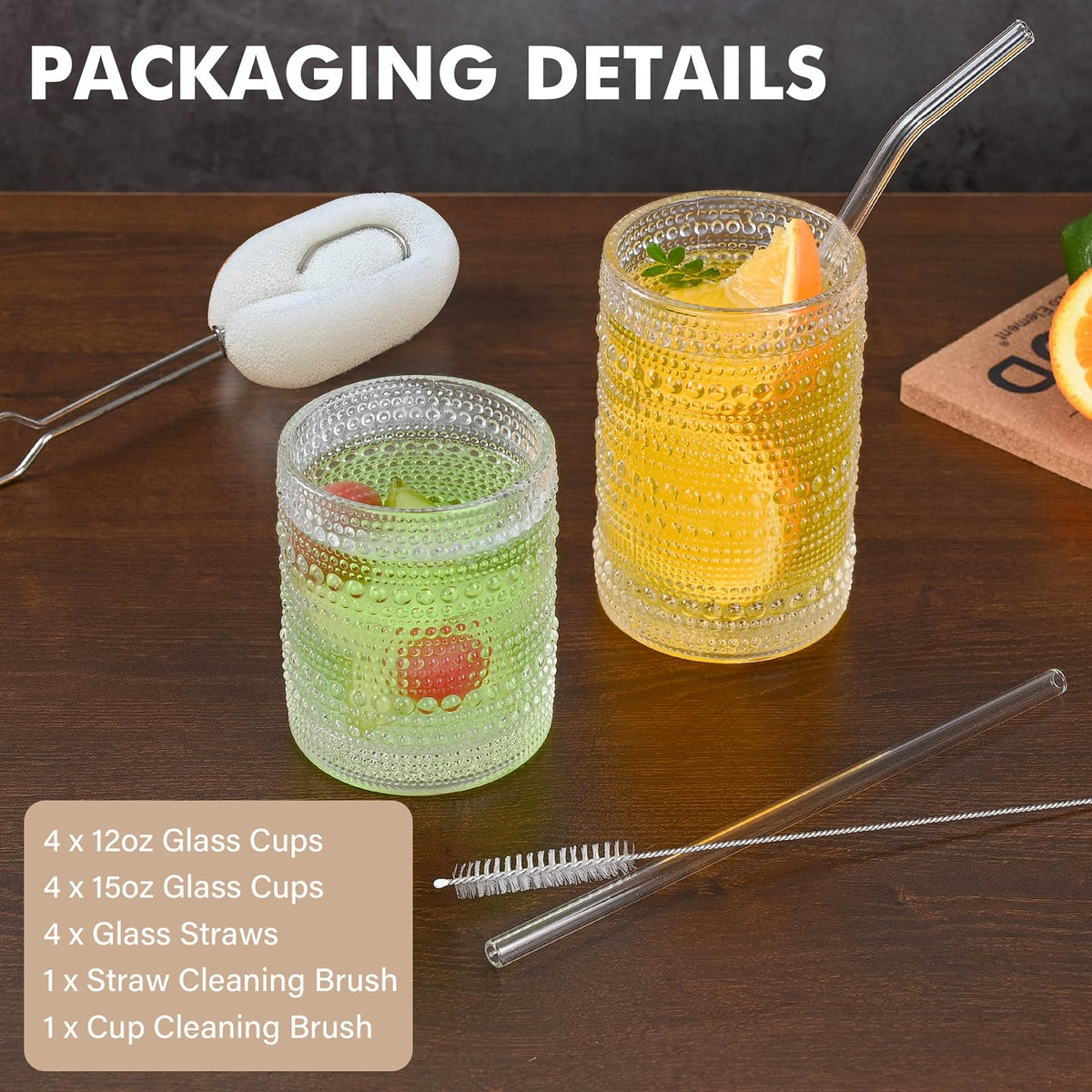 ZMOWIPDL vintage hobnail 15oz glasses great for highballs and juices.