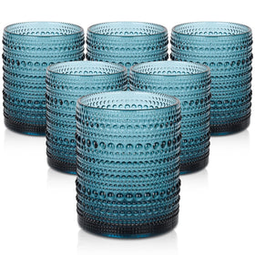 ZMOWIPDL vintage hobnail blue glass 12oz front view showing embossed texture and heft