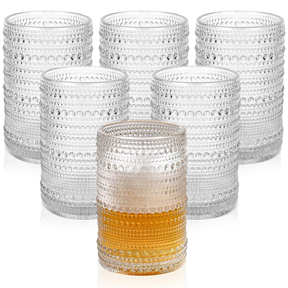 ZMOWIPDL vintage hobnail glasses front view for everyday water and cocktails.