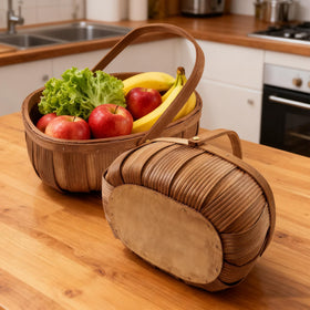 Zmpkhba wood grain basket close-up, durable and reusable storage solution.