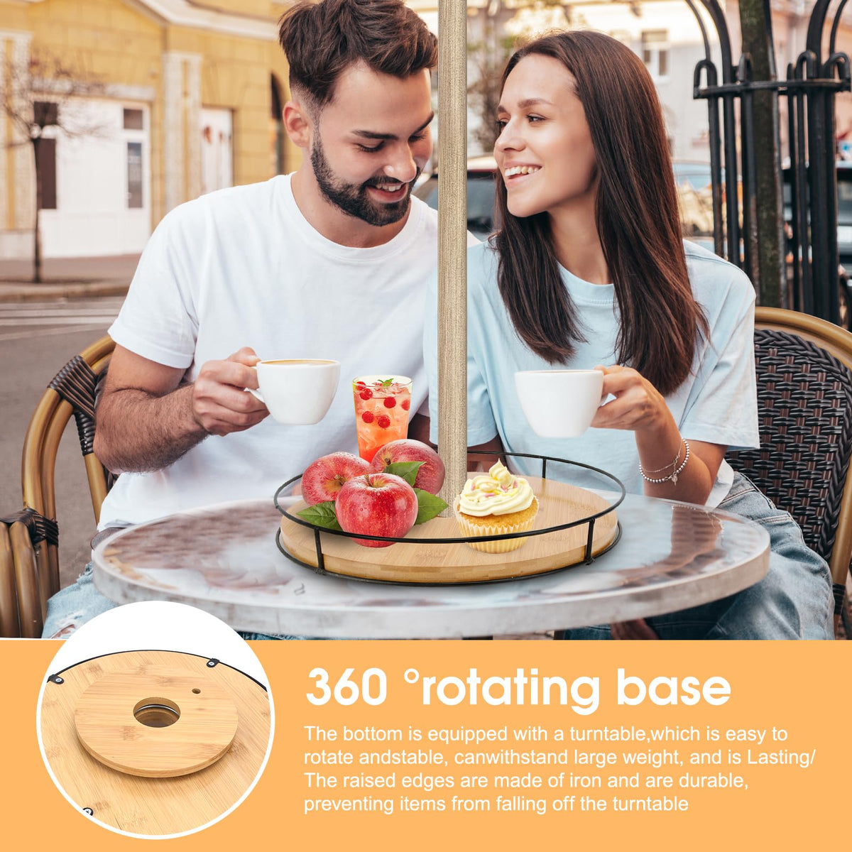 zmxlqzj wooden lazy susan base with raised iron edges for secure outdoor use.