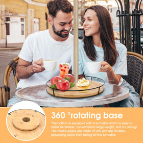 zmxlqzj wooden lazy susan base with raised iron edges for secure outdoor use.