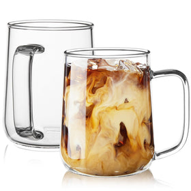 ZMZKKLL glass coffee mug 16oz side view, ideal for hot beverages