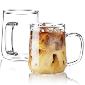 ZMZKKLL glass coffee mugs 14oz side-by-side show clear design for hot or cold drinks