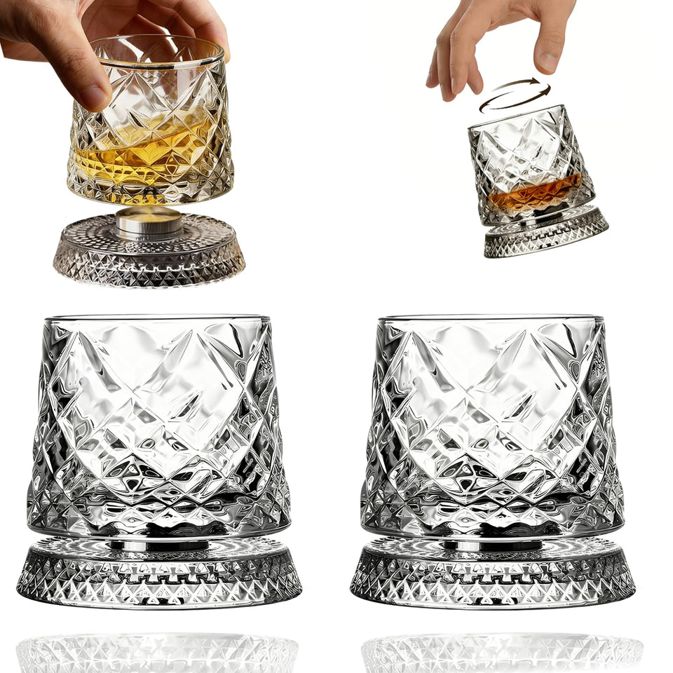 ZNGFTRL spinning whiskey glass set of 2 for sharing and relaxed sips