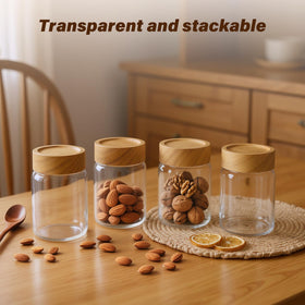 Zoaiirte jars for dry goods and baking supplies with organized storage.