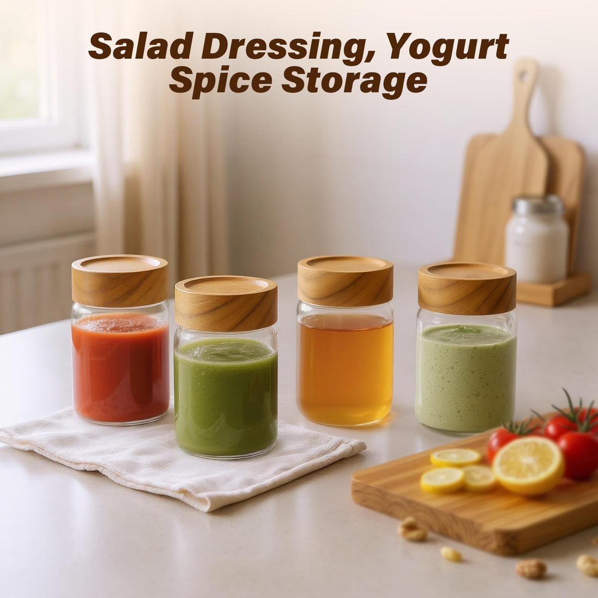 Zoaiirte jars for spices, coffee, tea, and snacks to keep items fresh.
