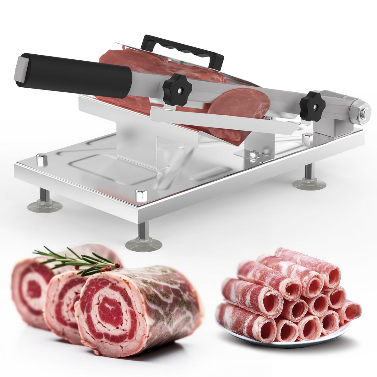 ZOAMEACY manual frozen meat slicer on counter for fast hot pot prep