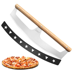 ZOCY pizza cutter rocker with wooden handles slices evenly for perfect portions.