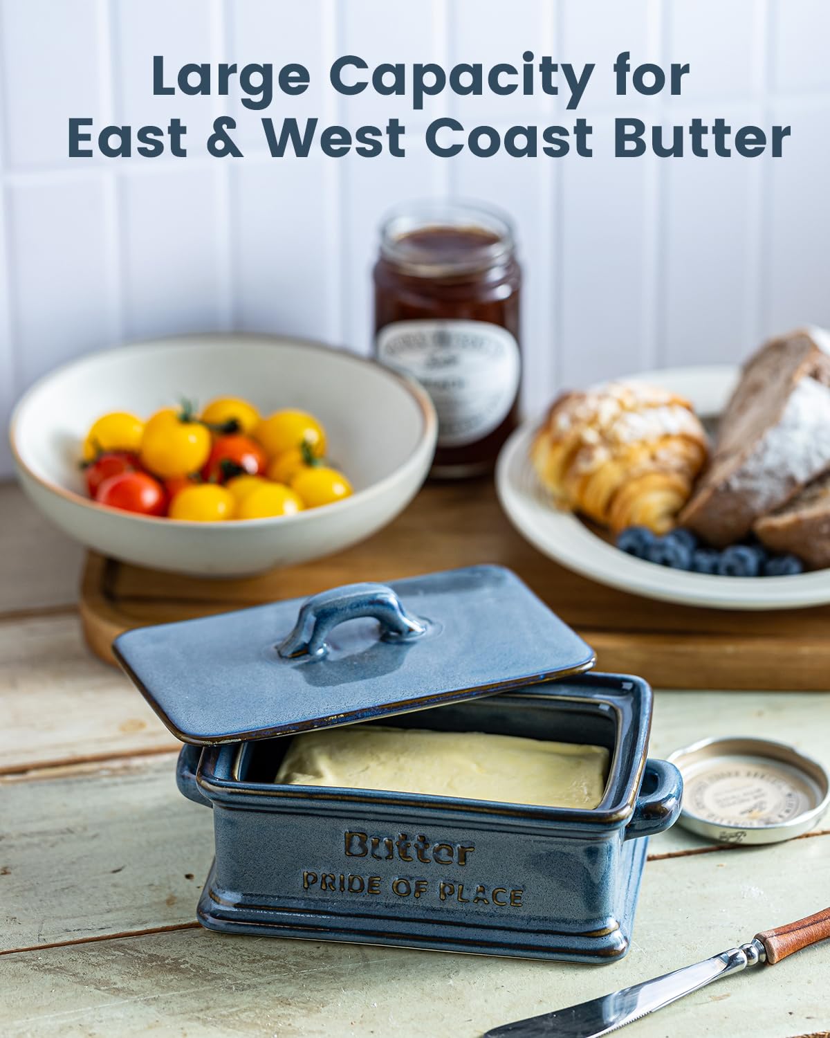 Zoeeker butter dish with dual handles makes moving from fridge to table simple and mess-free