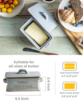 Zoeeker butter dish with dual handles for easy transport from fridge to table.