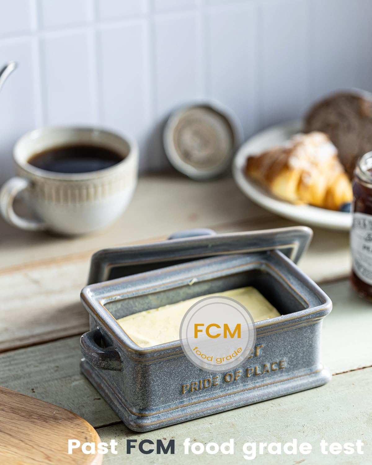 Zoeeker butter dish supports various American butter blocks and spreads.