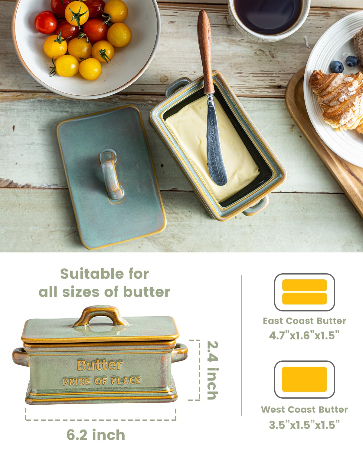 Zoeeker butter dish interior shows space for two sticks of butter.